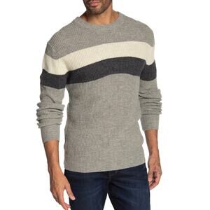 Slate & Stone Men's Wool Blend Gray Colorblock Striped Crew Neck Sweater Large